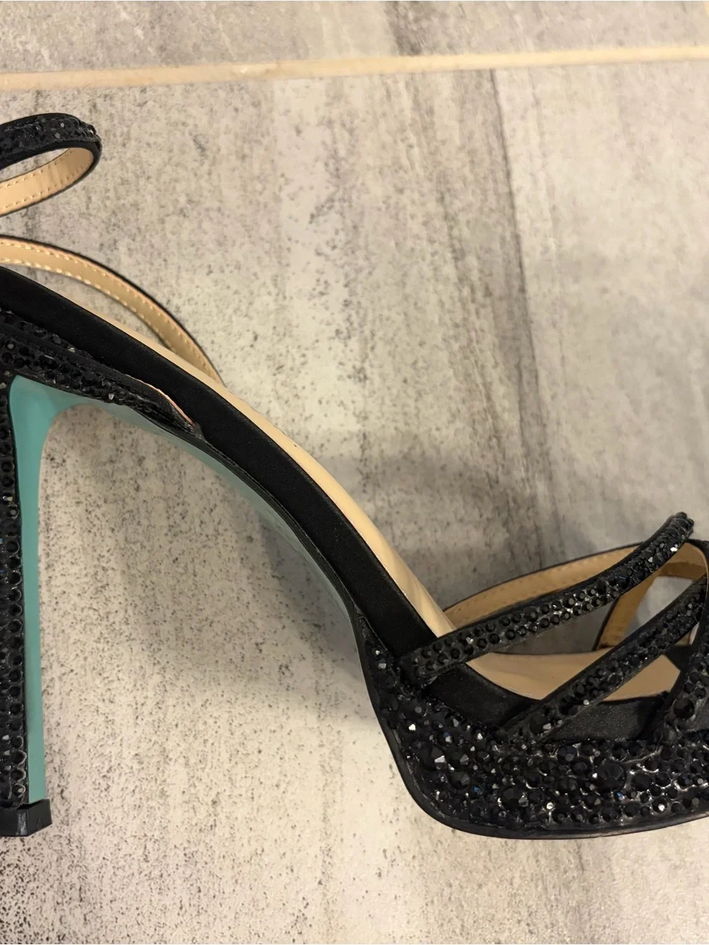 Betsey Johnson Black Crystal-Strap Open-Toe Platform Sandals - SB-ADDE Style